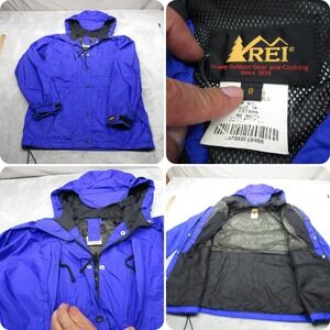 REI GoreTex Jacket Womens 8 Blue Hooded‎ Ripstop Waterproof Full Zip Rain VTG